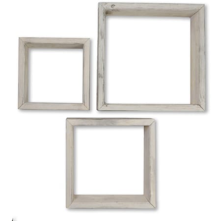 Ekena Millwork Square, Open Back, Vintage Farmhouse Shadow Box Shelves, Barnwood Decor Collection, PK3 DECR15SBSQOBWH